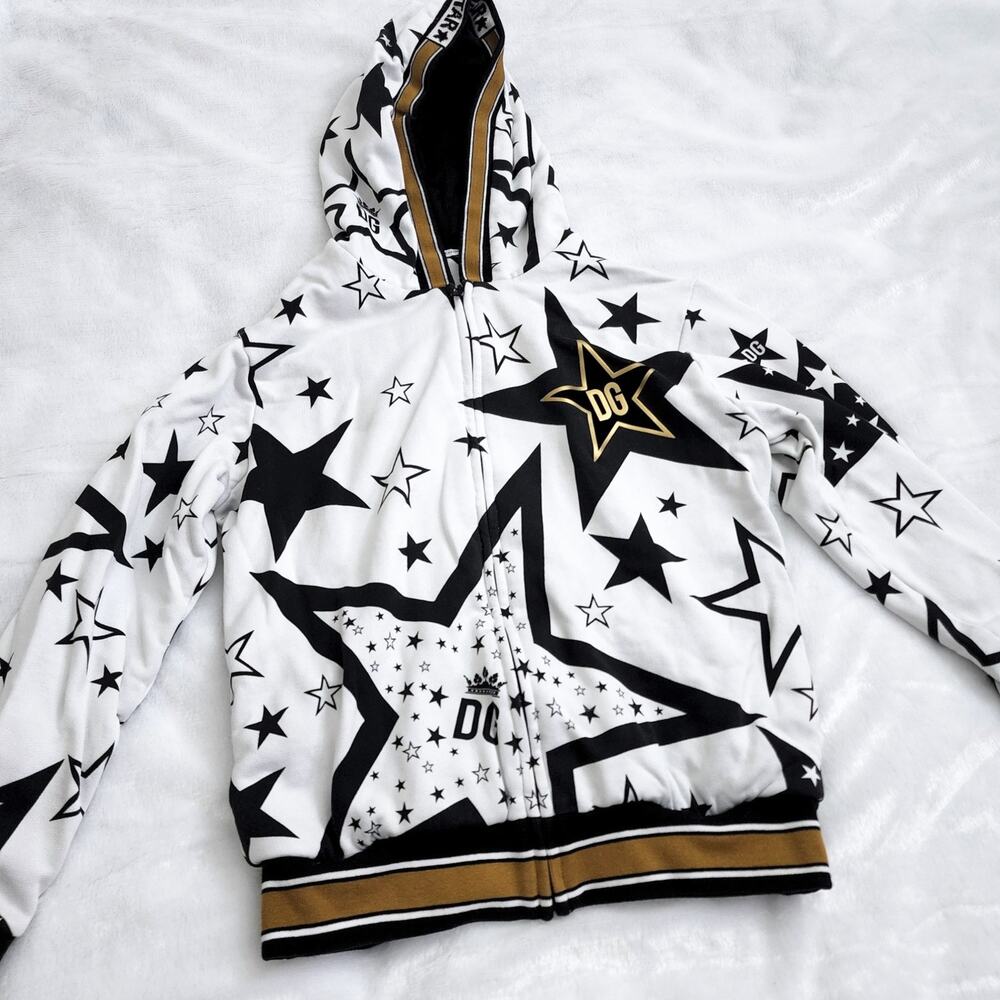 Dolce & Gabbana Boys DG Star Print Zip-Up Hoodie White 9-10